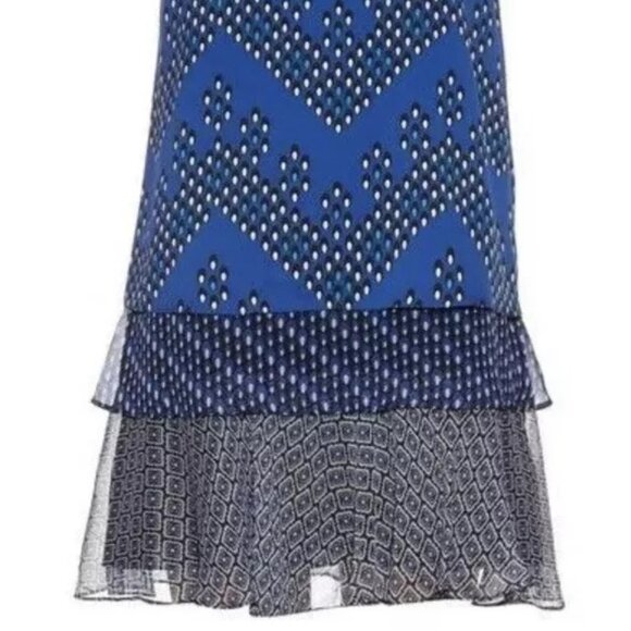 Diane Von Furstenberg Liza Geometric Cocktail Dress Layered Silk Crepe Ruffle - Picture 4 of 15
